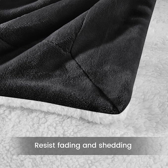 MOONLIGHT20015 Sherpa Fleece Twin Blanket - (Black, 60X80 Inches) Warm and Fluffy Blankets for Winter - Reversible Thick and Cozy Twin Size Blankets for Bed, Camping and Travel