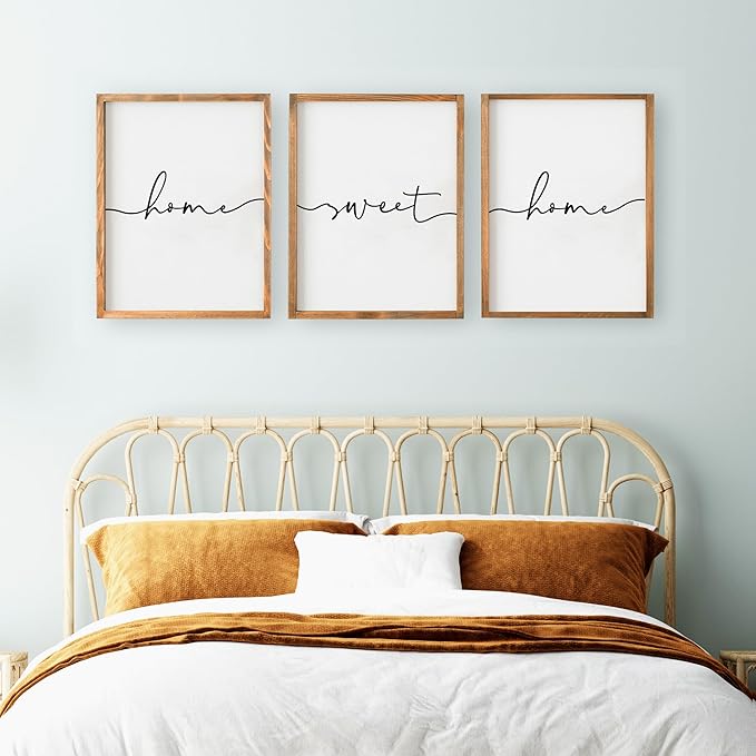 Set of 3 Framed Farmhouse Home Sweet Home Sign Above Bed Wall Decor for Bedroom Decor Wall Art Wood Signs