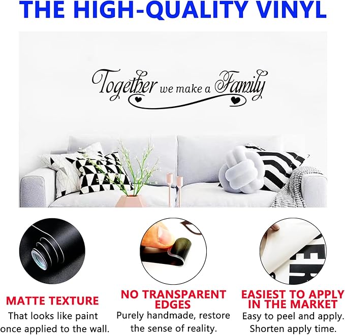 SEATUNE Family Inspirational Quotes Wall Decals - Positive Motivational Home Wall Stickers - Bedroom Living Room Home Vinyl Art Wall Decor - Together We Make A Family 43"X9.9"