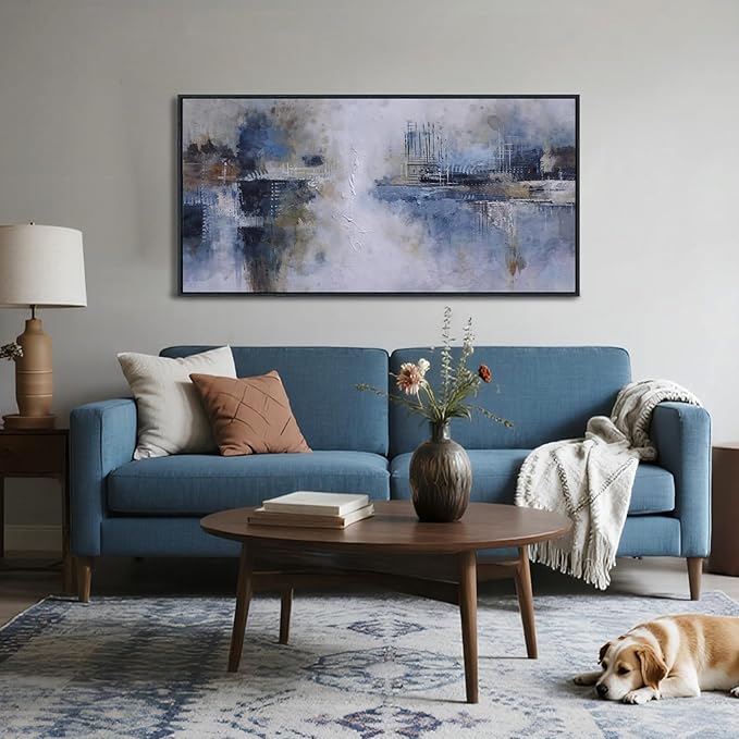 AJAZIKO Abstract Canvas Wall Art, Blue Wall Art for Living Room Modern Artwork for Walls, Pictures for Above Bed, Large Decor for Bedroom and Office Contemporary Wall Decor 29×58IN