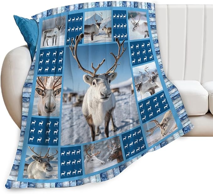 Reindeer Blanket for Girls Women Boys Men Adults Kids Soft Cozy Fleece Deer Moose Throw Blankets Gifts Warm Flannel Plush Lightweight Decor for Couch Bed Sofa 60"X50"