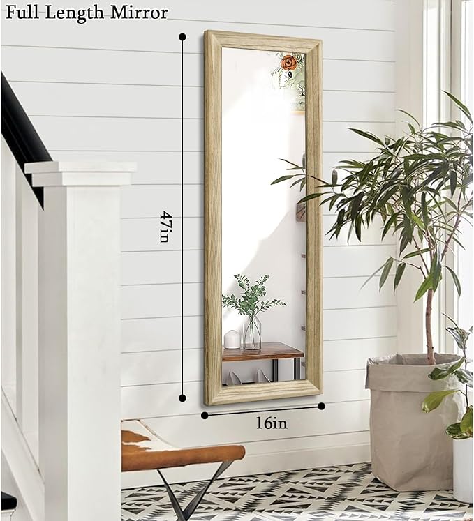 AAZZKANG Full Length Door Mirror Wooden Frame Large Mirrors for Wall 47"x16" Rectangular for Bedroom Living Room Bathroom Dressing Room Home Entryway