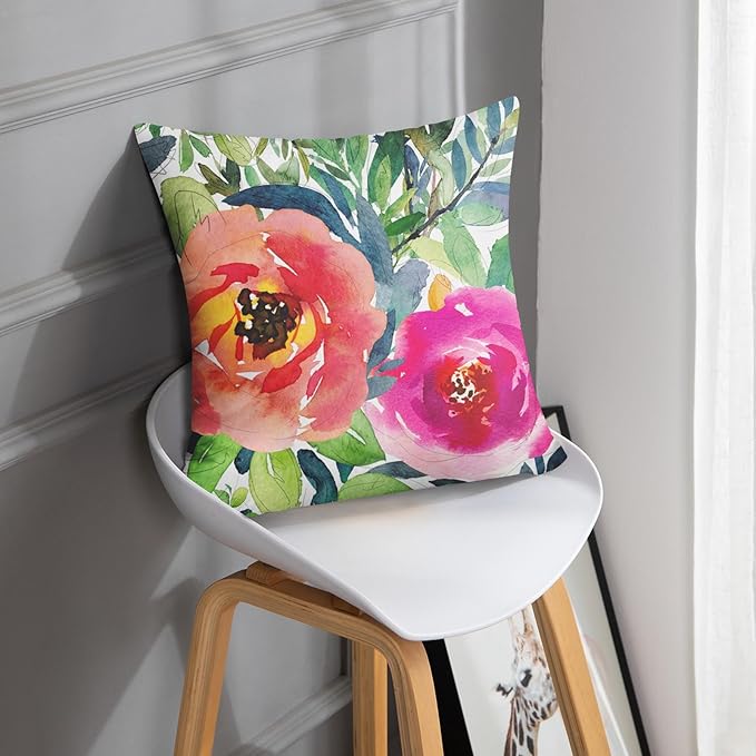 Emvency Throw Pillow Cover Colorful Bohemian Peach Floral Boho Watercolor Pink Painterly Decorative Pillow Case Home Decor Square 18 x 18 Inch Pillowcase
