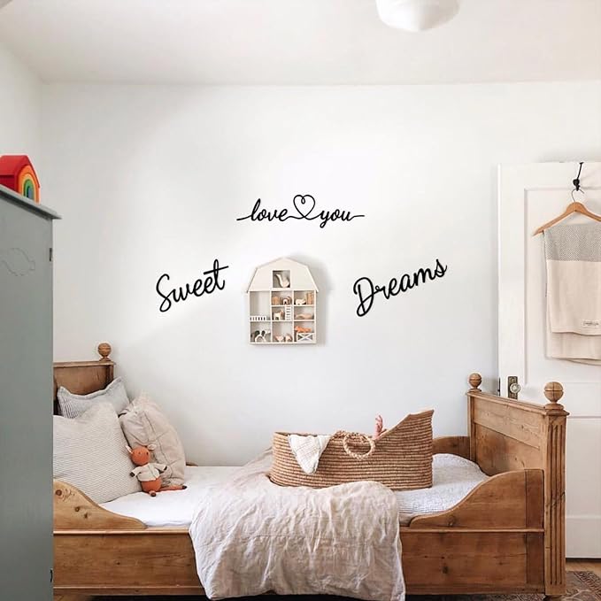 Sweet Dreams Wall Decor Above Bed Rustic Cute Metal Wall Art Sign for Family Bedroom Decor - Black