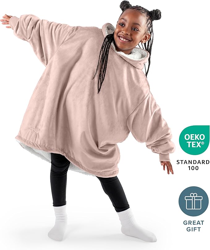 Bare Home Wearable Blanket Hoodie - Soft Plush Sherpa - Warm and Cozy - Oversized Wearable Blanket - Adult & Kid Sizes