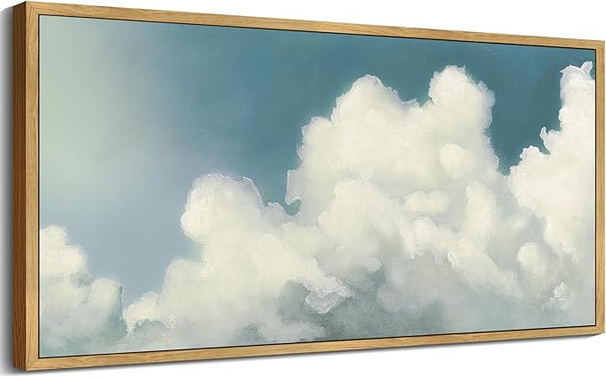 SHENIFY Vintage Framed Wall Art Cloud in Sky Landscape Scenery Rustic Home Decor Retro Decorations for Farmhouse Hallway Bedroom Ready to Hang Wall Artwork - 20x40in Natural Framed