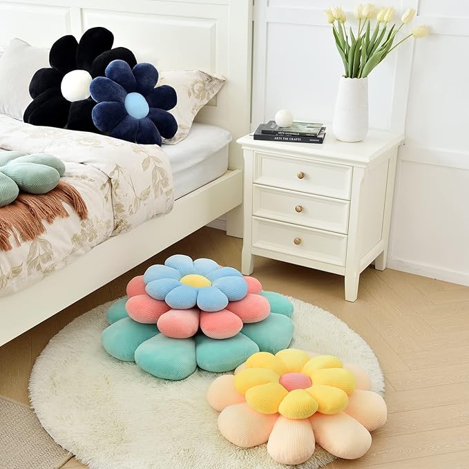 Sioloc flower pillow,flower Shaped Throw Pillow Butt Cushion flower Floor Pillow,Seating Cushion,Cute Room decor & Plush Pillow for bedroom sofa chair(Yellow,23.6'')
