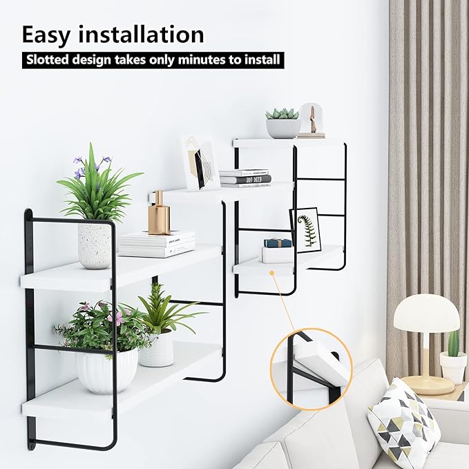 Wall Shelves, Wall Mounted Bookshelves, DIY Floating Shelves for Wall, Wood Hanging Book Shelves for Room, Bedroom, Living Room, Easy Installation (White, 50W x 17H)