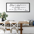 Foutcheou Bless The Food Before Us Wall Decor, 32"X12" The Love Between Us Sign Framed Farmhouse Kitchen Wall Decororation, Rustic Christian Bible Verse Wall Art for Dining Room