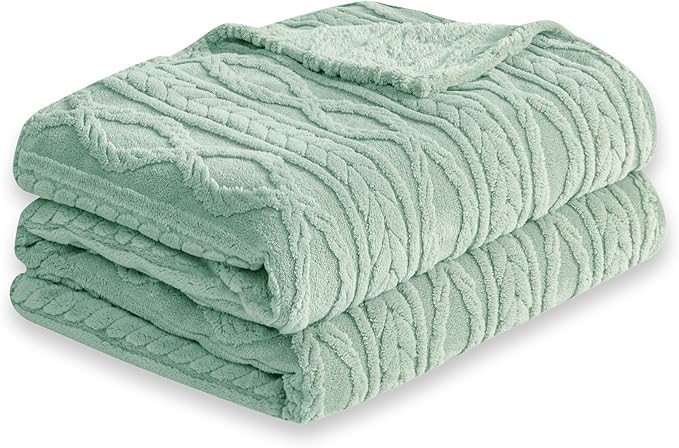 COOVA Sage Green Fleece Twin Blanket for Bed - Super Soft Cozy Plush Fuzzy Blanket for Sofa,Premium Sherpa Warm Throw for Women,Couch,Chair,60x80 Inches