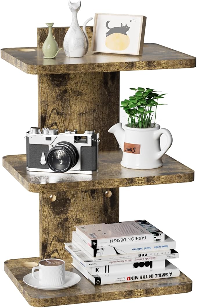 WALI Floating TV Shelf, 3 Tier Projector Shelf for DVD Player, Routers, Game Console, Cable Boxes, Living Room Decor Accessories, Wall Mount Shelves Holds Up to 22lbs(CS303NC), 3-Shelf, Vintage Brown
