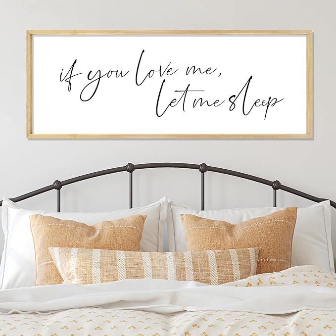 YWJKWLGS Funny Bedroom Sign Decor Over Bed If You Love Me Let Me Sleep Wall Art 32"×12" Humorous Rustic Wooden Plaque Above Bed for Sleep Lovers (Wood)