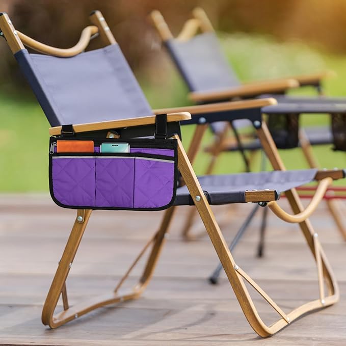Camping Armrest Storage Bag, Chair Armrest Organizer, Car Seat Hanging Bag, Extended Back Buckle Canvas Beach Chair StorageBag, Side HangingBag For Bedside/Outdoor/Beach/Camping(purple)