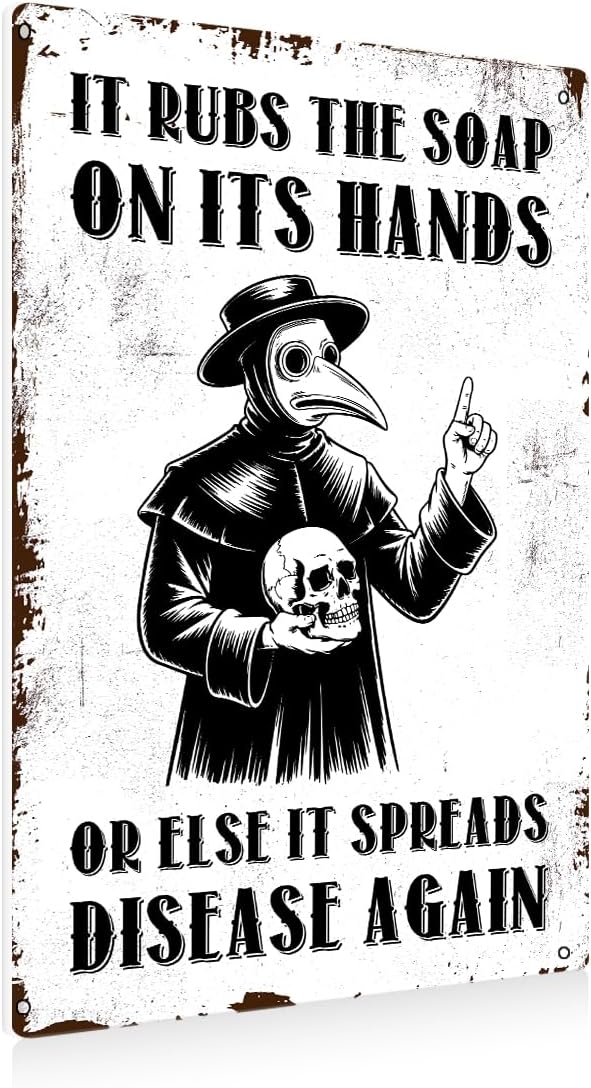 Funny Wash Your Hand Plague Doctor Gothic Tin Decor Wall Decor Guest Wall Decor Art Metal Tin Sign In The Bathroom Bedroom 8 X 12 Inch