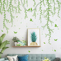 Hanging Willow Branch Wall Stickers DIY Green Vine Leaf Plant Wall Decals Peel and Stick Grass Birds Butterfly Art Mural Decortions for Kids Baby Girls Nursery Bedroom Living Room Offices Classroom (Green)