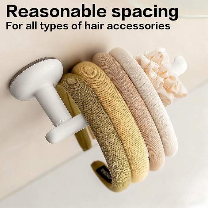 Suction Cup Headband Holder – Wall Mounted Hair Tie & Scrunchie Organizer for Bathroom Vanity, No-Drill Adhesive Hair Accessories Storage for Girls and Women, White-1PCS