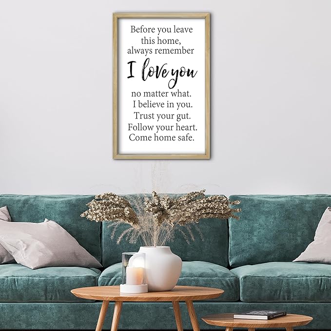 RLWangChao Before You Leave This Home Wall Decor Art 16"X11" I Love You Sign Inspirational Quotes Family Entryway Wood Framed Wall Hanging (Wood)