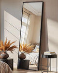 Full Length Floor Mirror 56"x15", Standing Mirror with Aluminum Frame, Large Body Mirror for Bedroom, Living Room and Bathroom, Black