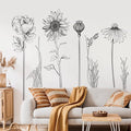 Extra Large Black Flower Wall Decals Simple Sketch Wildflower Floral Wall Stickers for Girls Bedroom Living Room Bathroom Office Adult Home Decor