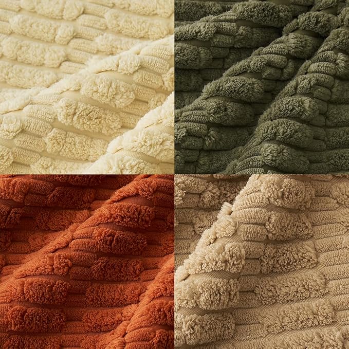 MIULEE Pack of 4 Spring Boho Farmhouse Corduroy Decorative Throw Pillow Covers 18x18 Inch for Sofa Living Room Couch Bed Modern Retro Soft Striped Pillow Covers Home Decor Brown Green