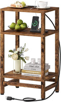 Side Table with Fast Charging Station, 3 Tier End Table with Type C and USB Port, Small Bedside Tables for Small Space, End Tables for Living Room, Bedroom, Office, Rustic Brown
