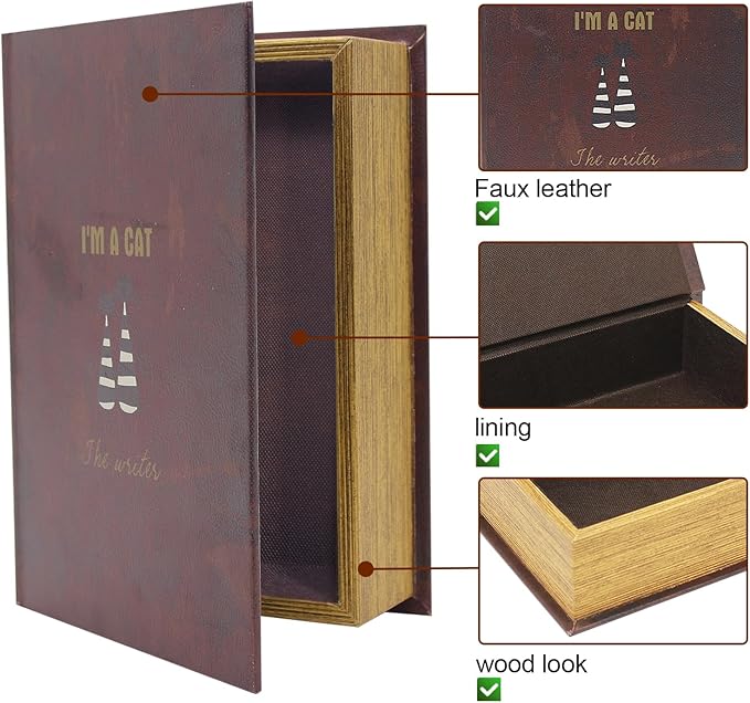 PACOLO Decorative Book Boxes, Faux Wood cover Storage for Hidden Jewelry, Money, and Cash (I am a cat)