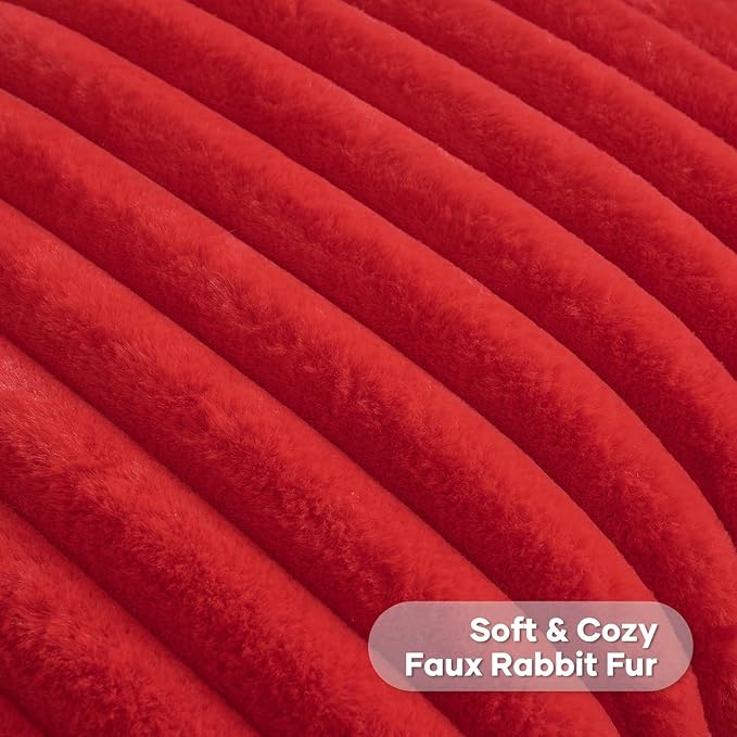 FUTEI Red Decorative Throw Pillow Covers Set of 2, 28x28 Inch Soft Fluffy Faux Fur Plush Striped Euro Pillow Shams, Modern Home Decor for Couch Bed Living Room