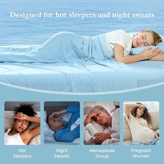 Cozy Bliss Cooling Comforter King Size, Cooling Blankets for Hot Sleepers and Night Sweats, Sky Blue Summer Comforter for King Size Bed, Breathable Soft Lightweight Silk Smooth