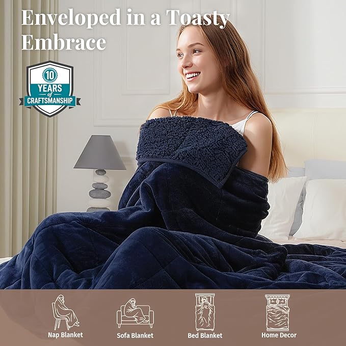 Topblan Sherpa Fleece Weighted Blanket for Adult, 20 lbs Dual Sided Cozy Fluffy Heavy Blanket, Ultra Fuzzy Throw Blanket with Soft Plush Flannel Top, 60 x 80 inches