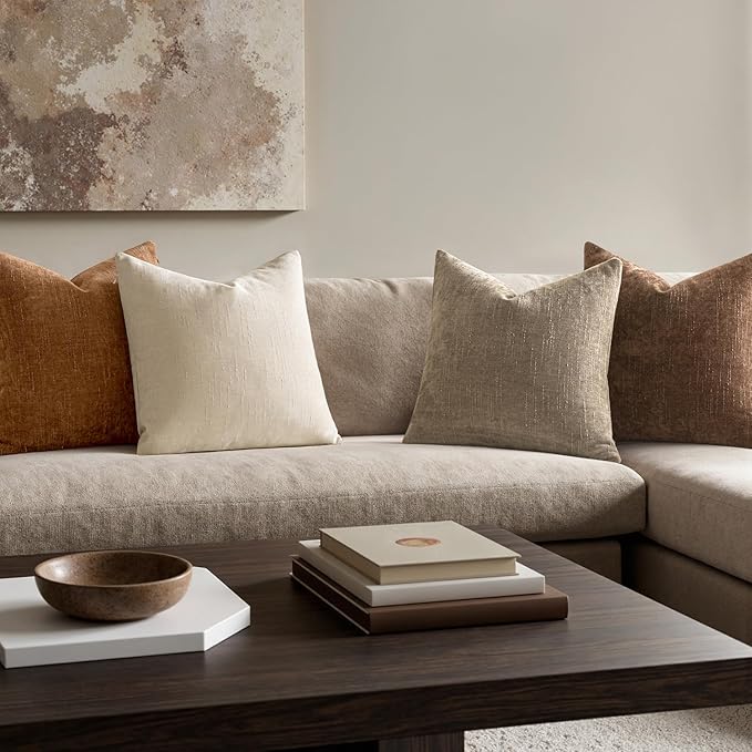 MIULEE Pack of 4 Decorative Throw Pillow Covers 20x20 Inch Brown Chenille Textured Throw Pillows Boho Farmhouse Rustic Accent Cushion Covers for Vintage Modern Home Decor Couch Sofa Bed Living Room