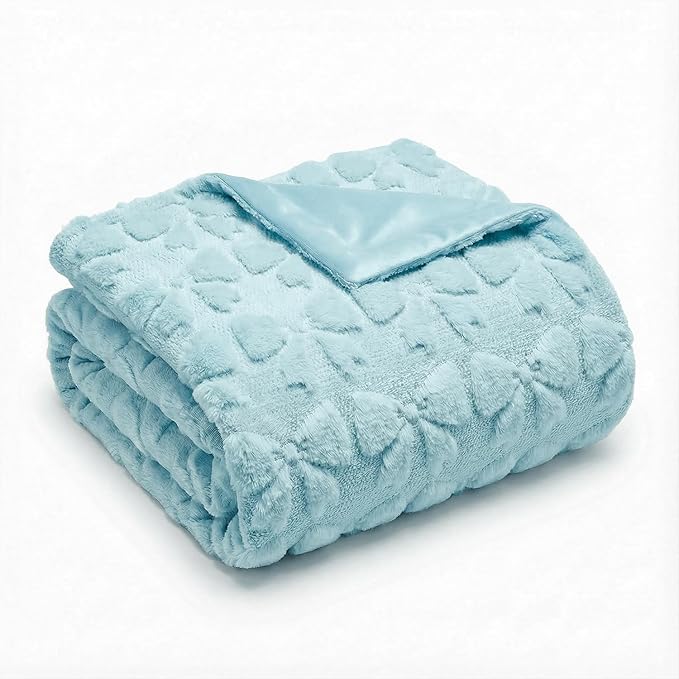 Horaldaily Valentine Bow Blanket Throw, Blue Bow Soft Fuzzy Plush Faux Fur Cozy Blankets for Couch Sofa Bed Lounging, Ideal Gifts for Kids Adults Wife Self, 50x60