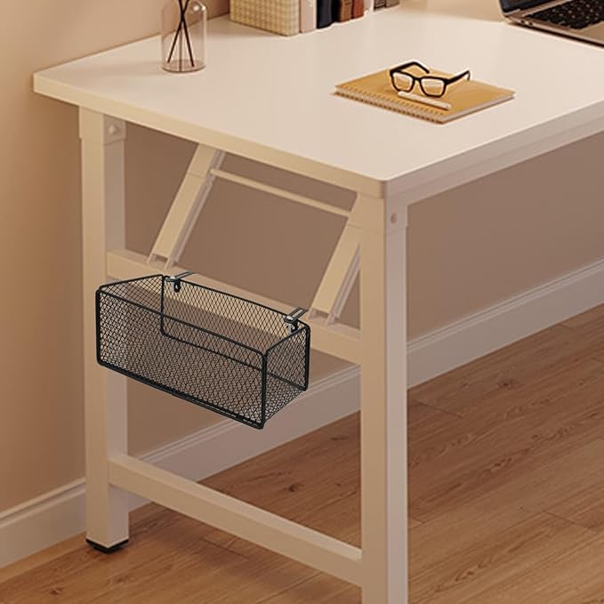 Garneck Adjustable Black Hanging Bedside Caddy with Metal Hooks for Dormitory Storage Bedside Organizer Basket for College Beds for Books Chargers and Accessories