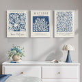 Framed Blue Matisse Wall Art for Room Decor, 3 Piece Botanical Artwork for Walls, Vintage Blue and White Plant Canvas Print, William Morris Painting Picture for Bedroom Living Room Hallway, 12x16 Inch