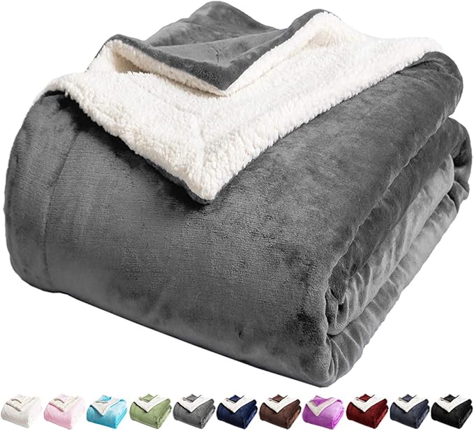LBRO2M Sherpa Blanket Super Soft Fuzzy Plush Warm Cozy Fluffy Throw Reversible Luxurious Blankets (Queen(90x90 Inches), Grey)