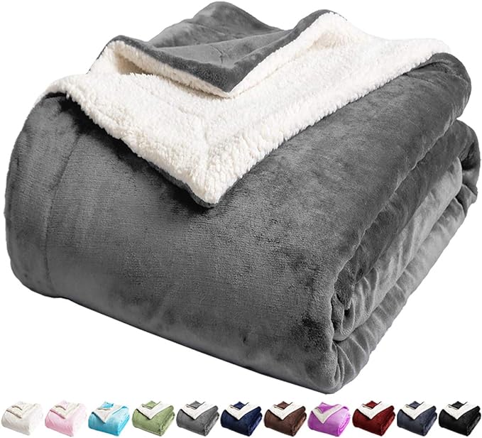 LBRO2M Sherpa Fleece Bed Blanket Twin Size Super Soft Fuzzy Plush Warm Cozy Fluffy Microfiber Couch Throw Velvet Double Reversible Blankets,Grey