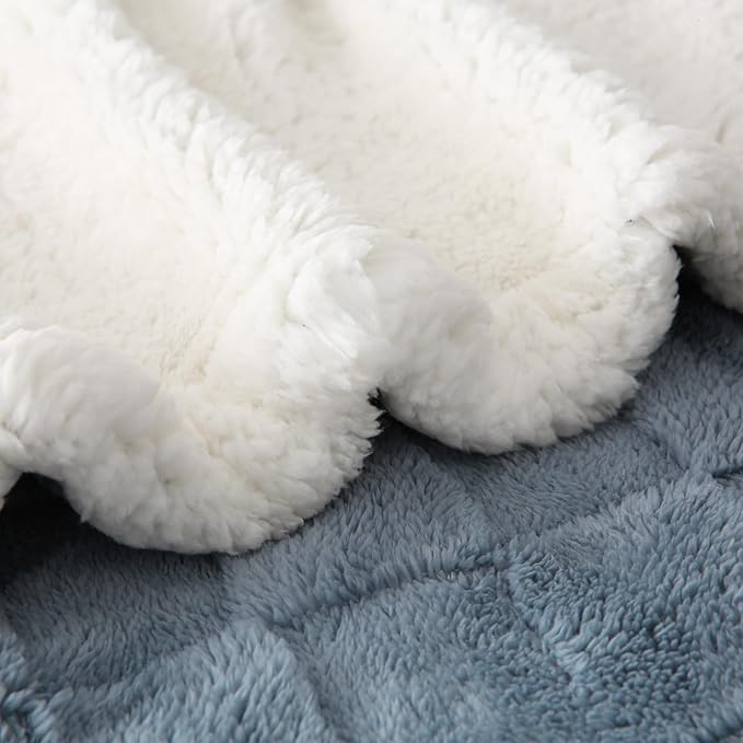Sherpa Throw Blanket for Couch, Flannel Cozy Soft Thick Blanket for Bed - Fleece, Dirty Blue, 60x80 Inches