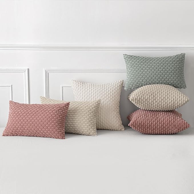 MIULEE Pack of 2 Valentines Day Decorative Throw Pillow Covers 18x18 Inch Soft Boho Striped Textured Pillow Covers Modern Farmhouse Home Decor for Couch Bed Sofa Living Room Blush Pink