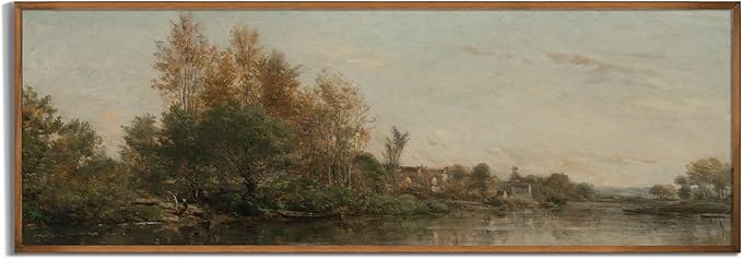 Rolled Canvas Vintage Farmhouse Bedroom Wall Decor Above Bed - Horizontal Wall Art Entryway - 16x48" - Panoramic Landscape Picture Sign - Canvas Lake Autumn Fall Forest River Landscape Print Poster