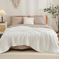 EMME Cotton Muslin Queen Blanket Bed Layering Bedspread Coverlet Breathable Gauze Soft Lightweight Adults (White,90"x90")