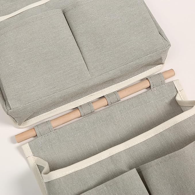 2 Pack Wall Organizer Hanging Basket Wall Storage Bag with Hooks, Linen-Cotton Over The Door Pouch Waterproof Bedside Closet Organizer Bags for Kitchen, Bedroom, Bathroom, Dorm, RV Camper