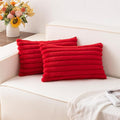 Aegero Pack of 2 Faux Fur Christmas Throw Pillow Covers 12x20 Inch, Soft Plush Striped Neutral Couch Pillow Cover, with Velvet Back Modern Home Decor for Sofa Living Room Couch Bed Red