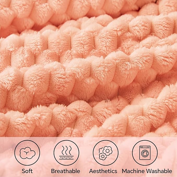 Zyrah Pink Fleece Twin for Couch Super Soft Twin Blanket 3D Imitation Turtle Shell Jacquard Decorative Cozy Blankets for Sofa Chair Bed 60x80 Inches