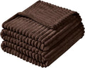 Vessia Flannel Fleece Twin Size Blanket, 300GSM Cozy Brown Stripe Bed Blanket for Couch, Sofa and Bed, Warm and Soft Chocolate Microfiber Ribbed Home Decor for All Season