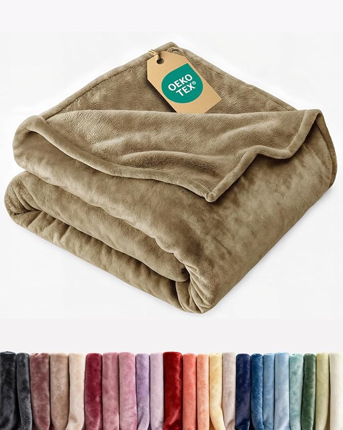 Ultra Soft Fleece Blanket Queen Size - Flannel Fleece Luxury Queen Blanket - Lightweight for Couch Bed Chair - Thick, Warm and Breathable - All Season Cozy Fuzzy, Anti-Static Microplush Bedding, Camel