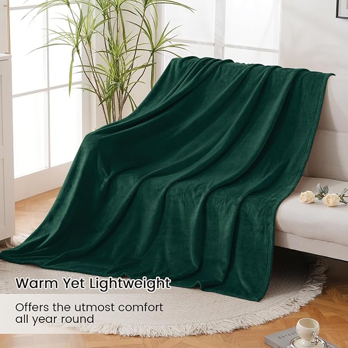 Ultra Soft Fleece Throw Blanket, Silky Flannel Fuzzy Blanket for All Season, Cozy Lightweight Blanket for Couch, Bed, Sofa, 50" x 60", Forest Green, Throw