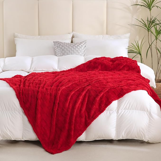 Red Fleece Throw Blanket 108”×90” for Couch Sofa Bed,Super Soft Cozy Plush Microfiber Flannel Blanket with 3D Checkered Design Lightweight for Adults,Woman,Girls