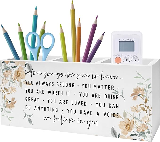 Before You Go Inspirational Pen Pencil Holder, Motivational Gifts for Women, Watercolor Floral Positive Affirmations Pencil Pen Holder Organizer for Home Office Desk Accessories