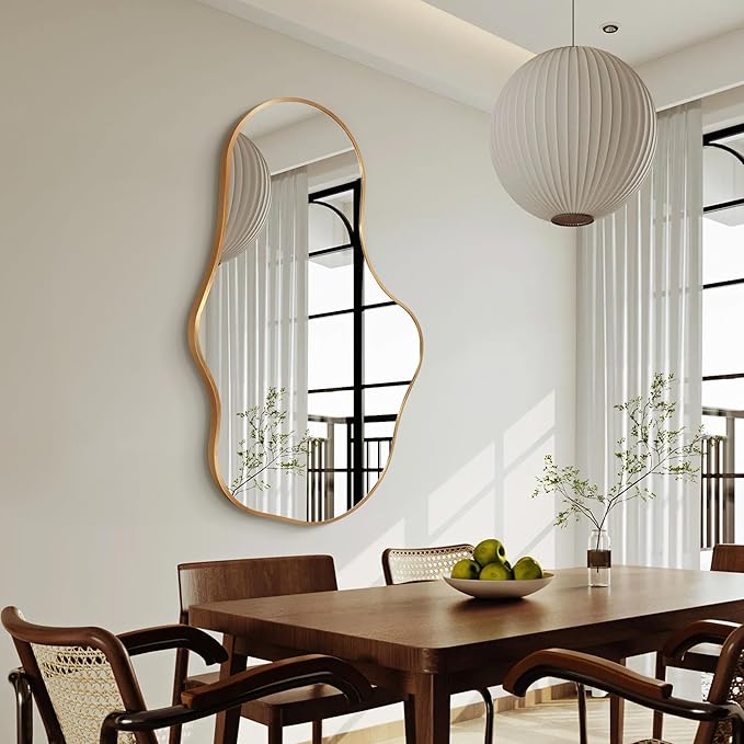 Irregular Wall Mirror - Wall Mirrors Decorative 22"x 36" Asymmetrical Abstract Mirror Aviation Aluminum Alloy Frame Unique for Bathroom, Bedroom, Living Room, Cloakroom, Entryway Gold