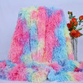 Plush Super Soft Blanket Bedding Sofa Cover Furry Fuzzy Fur Warm Throw Qulit Cozy Couch Blanket for Winter (63"x79",Dark Rainbow)