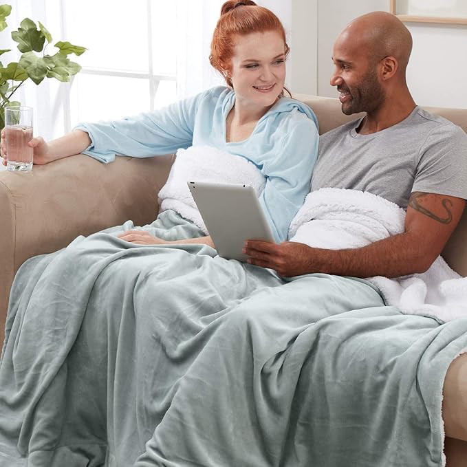 Genteele Sherpa Throw Blanket Super Soft Reversible Ultra Luxurious Plush Blanket, 60 x 80 inches, Sage/White